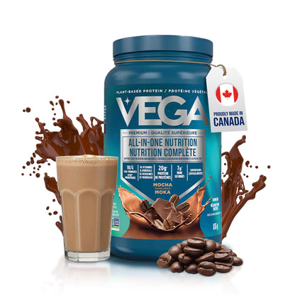 Vega Premium All-in-One Nutrition Protein Powder – 20g Plant-Based Vegan Protein, Vitamins & Probiotics, Mocha, 836g (20 Servings) 🍁 All In One Marketplace Canada