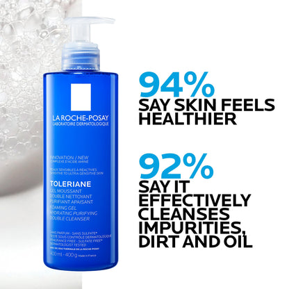 La Roche Posay Double Face Cleanser, Toleriane Hydrating Purifying Foaming Gel, Removes Makeup & Impurities, with Niacinamide & Amino Acids, Fragrance Free, Recommended by Dermatologists, 400ml La Roche-Posay
