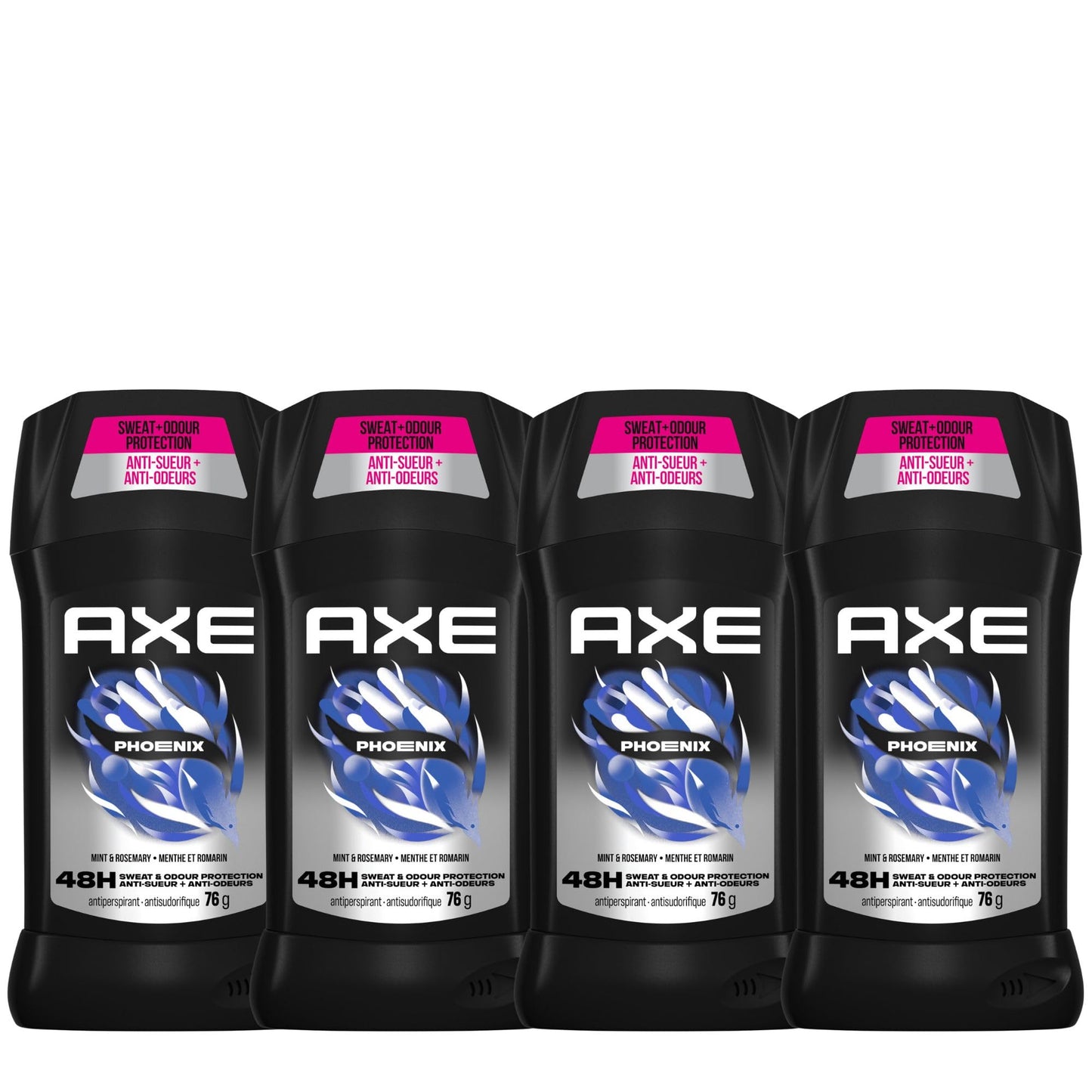 AXE Phoenix Antiperspirant Stick for 48-Hour Sweat and Odour Protection, Crushed Mint & Rosemary, 76g (Pack of 4)
