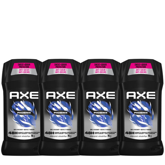 AXE Phoenix Antiperspirant Stick for 48-Hour Sweat and Odour Protection, Crushed Mint & Rosemary, 76g (Pack of 4)