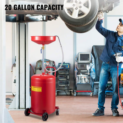 VEVOR Waste Oil Drain Tank 20 Gallon Portable Oil Drain Air Operated Drainer Oil Change, Oil Drain Container, Fluid Fuel Transfer Drainage Adjustable Funnel Height, with Wheel For Easy Oil Removal VEVOR