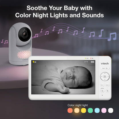 VTech Advanced HQ Max Twin 2 Camera 7” Digital Video Baby Monitor with Pan-Tilt-Zoom, Night Light, Long Range, 2-Way Talk, Display, and Lullabies, No WiFi, White VTech