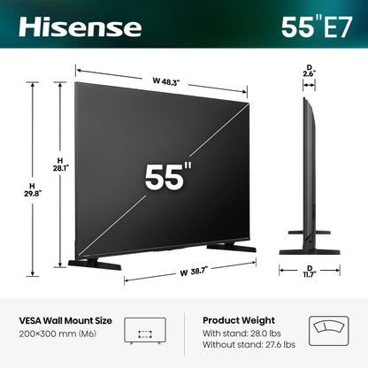 Hisense 55E7SF - 55" 4K Smart Mini-LED Fire TV (2026 Model), QLED Color, 144Hz Game Mode PRO, Dolby Vision, Dolby Atmos, AI Smooth Motion with MEMC, Alexa Built in with Voice Remote (2026 Model) 🍁 All In One Marketplace Canada