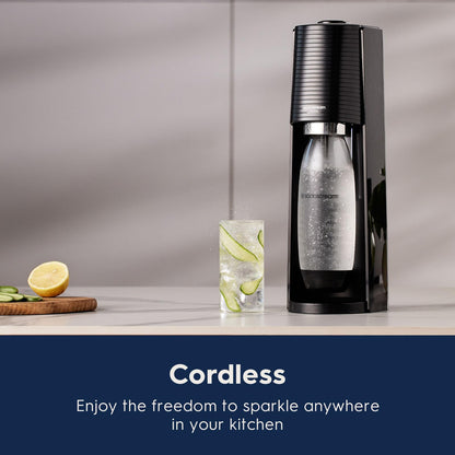 SodaStream Terra Sparkling Water Maker (Blue) with CO2 Cylinder, 1L Dishwasher Safe Bottle & Bubly Drink Sodastream