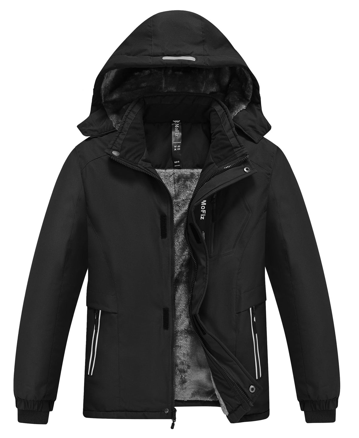 MoFiz Kid's Ski Jacket Waterproof Warm Winter Coat Big Boy's Fleece Snowboarding Jackets Hooded Winter Thick Coat BH-Black 10-12 Years 🍁 All In One Marketplace Canada