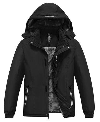 MoFiz Kid's Ski Jacket Waterproof Warm Winter Coat Big Boy's Fleece Snowboarding Jackets Hooded Winter Thick Coat BH-Black14-16 Years 🍁 All In One Marketplace Canada