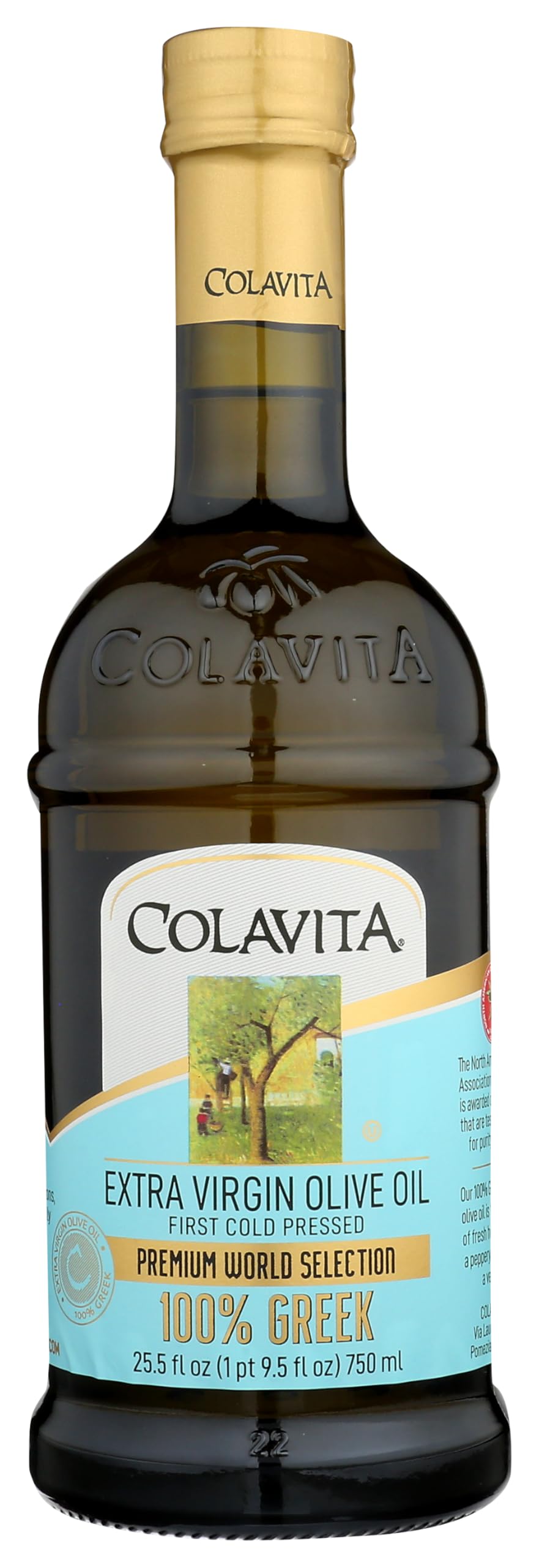 Colavita 100% Greek Extra Virgin Olive Oil, 750 ml, Glass Bottle,Package may vary Colavita