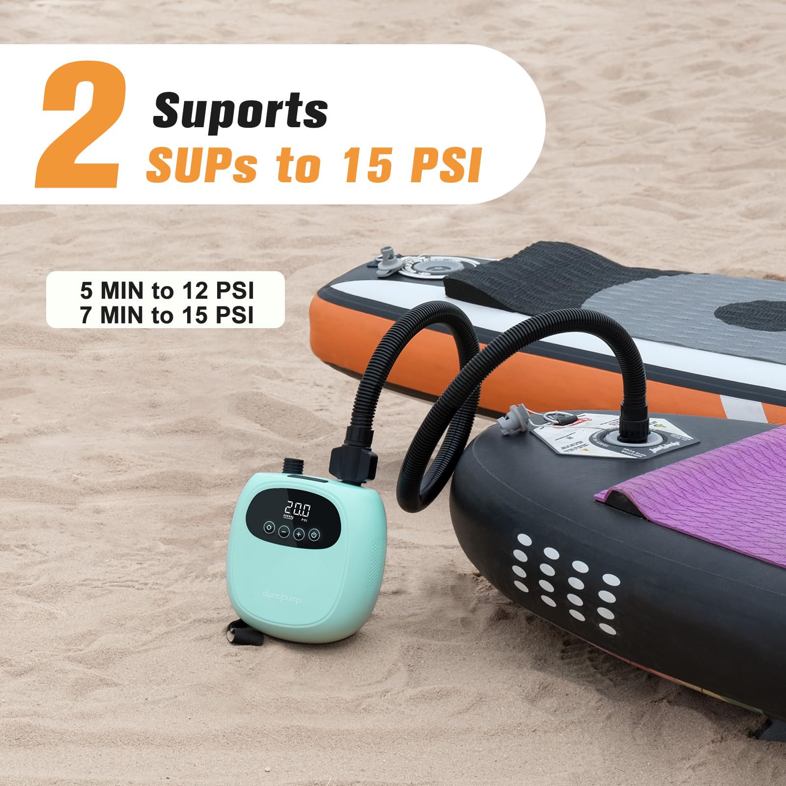 dwndpump Electric Paddle Board Pump, Rechargeable 20PSI SUP Pump, Dual-Stage Inflation and Deflation, Portable Electric Air Pump for Kayaks, Wind Wings, SUPs(Green) - Available at All In One Marketplace Canada
