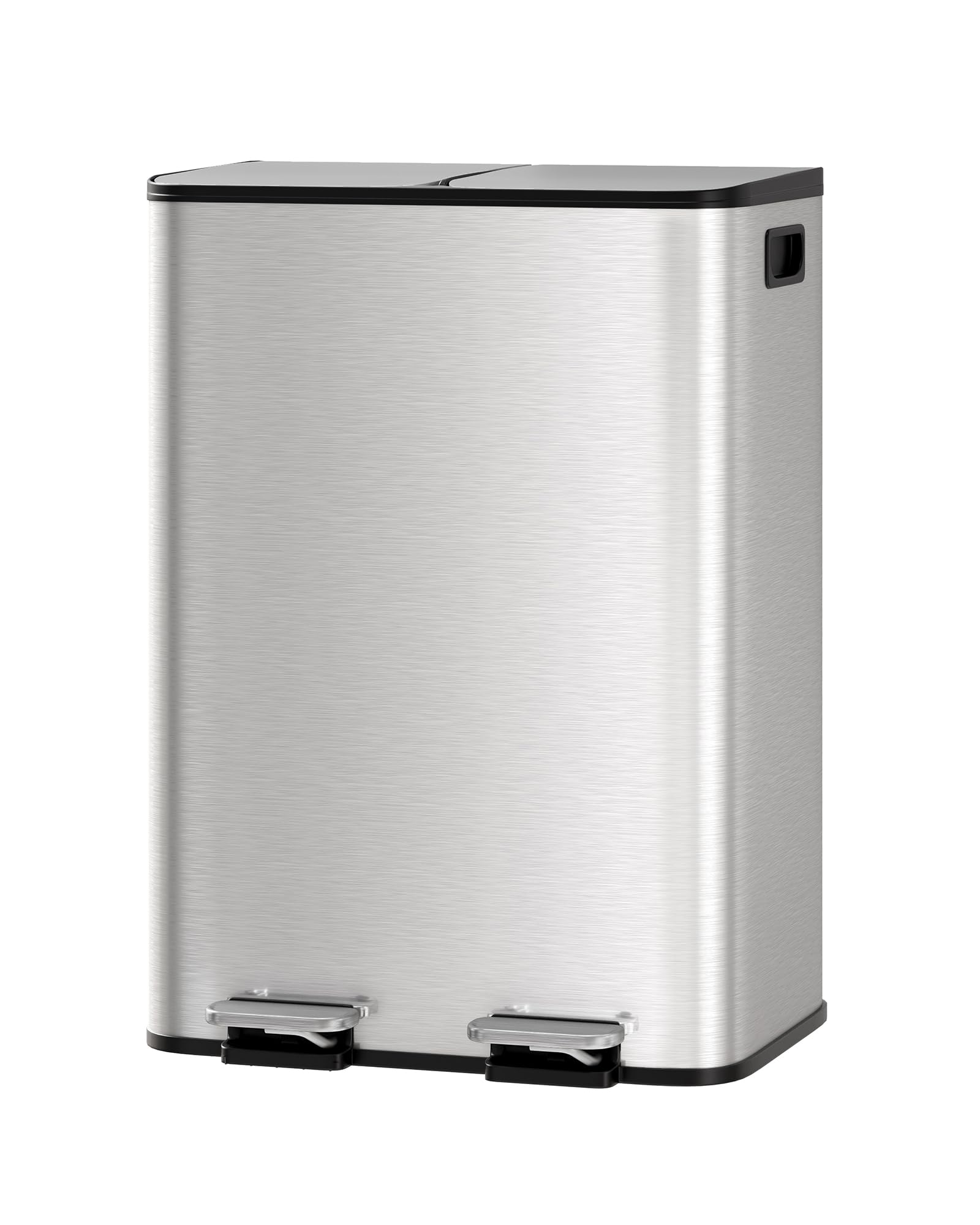 GarveeHome 2x8 Gallon Stainless Steel Dual Trash Can with Lid, Large Kitchen Step-on Garbage and Recycle Bin Combo, Metal Double Trash Can with PP Inner Buckets & Liner Rim for Kitchen Waste Sorting GarveeHome