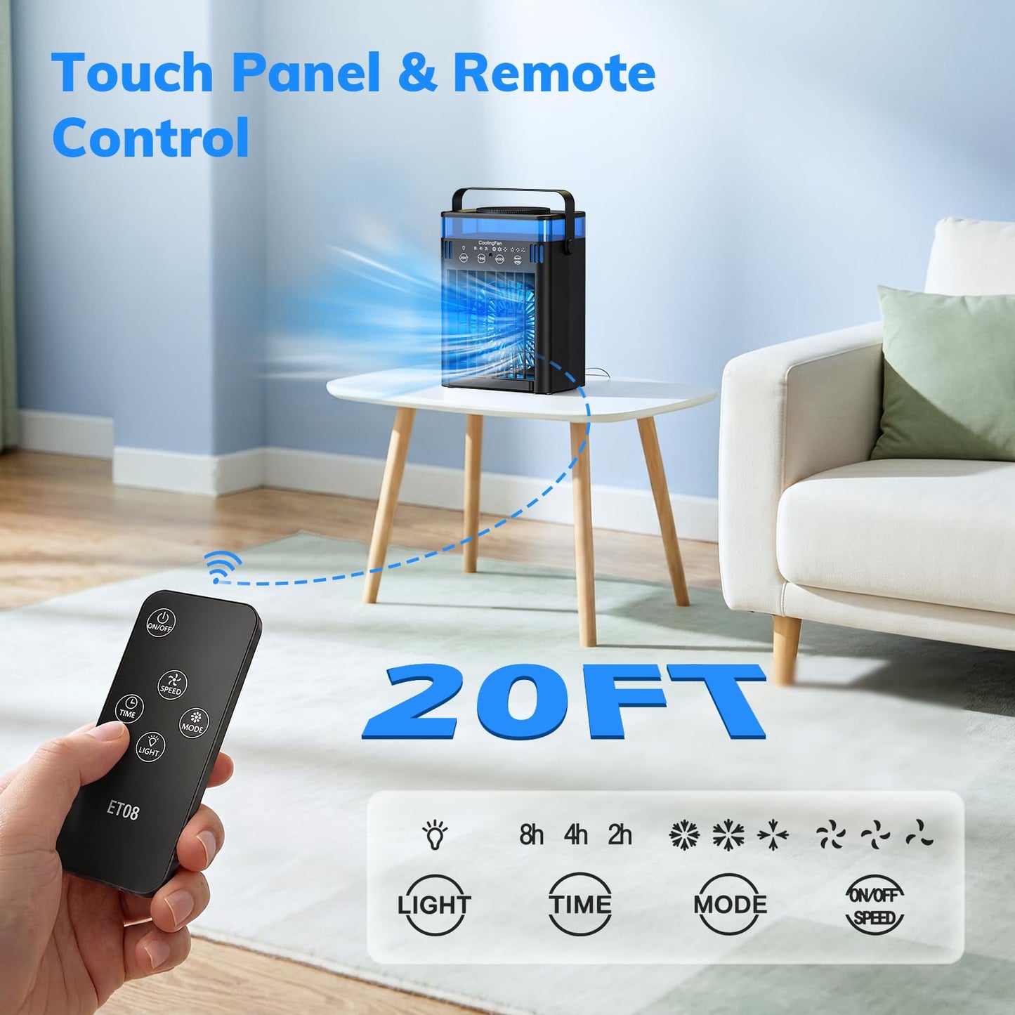 Portable Air Conditioner, Mini Air Conditioner Portable Cooling Fan with Remote Control, 3 Wind Speed & 3 Mist Level & 2-8H Timer Evaporative Air Cooler for Home Office Room, Black - Available at All In One Marketplace Canada