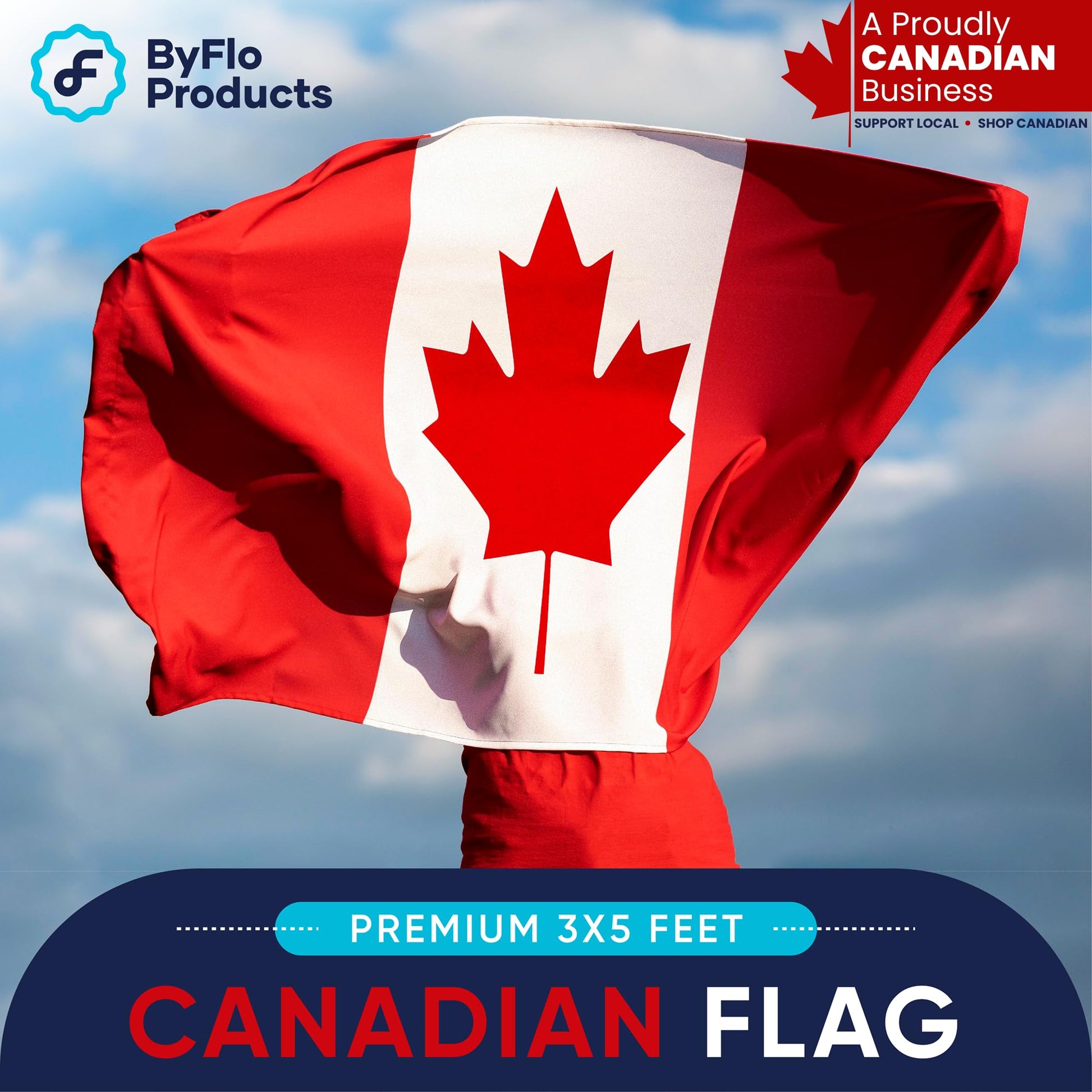 ByFloProducts Premium Canada Flag - Canadian Flags 3x5 Feet Outdoor Heavy Duty - Durable Nylon, Embroidered Maple Leaf, Quadruple Stitched, Vivid Colors - Available at All In One Marketplace Canada