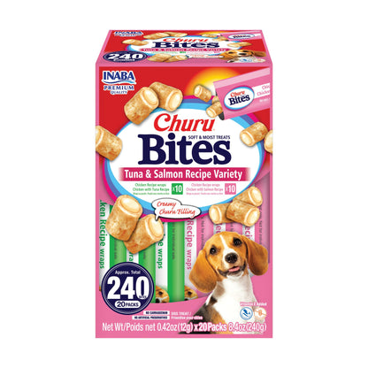 INABA Churu Bites for Dogs, Soft & Chewy Dog Treats with Vitamin E, 11.9 Grams Each Tube, 20 Tubes, Tuna & Salmon Variety Box 🍁 All In One Marketplace Canada