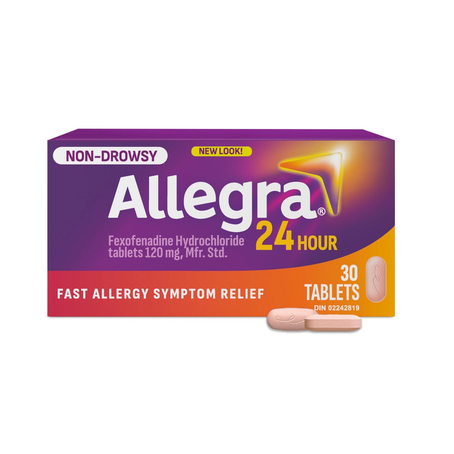 Allegra 24 Hour Allergy Medication, Non Drowsy, Fast and Effective Multi-Symptom Allergy Relief Medicine for Sneezing, Watery Eyes and Itchy Throat, Fexofenadine Hydrochloride 120 mg, 30 Tablets - Available at All In One Marketplace Canada