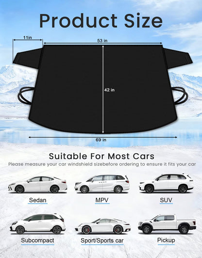 Windshield Cover for Ice and Snow,600D Oxford Fabric, Car Front Windshield Snow Cover,Fits Most Cars and SUVs, Pickup,Windshield Cover for Winter,69 x 42 Inches 🍁 All In One Marketplace Canada