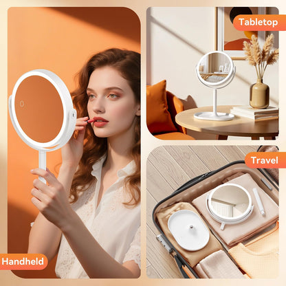 Auxmir 30X/1X Magnifying Mirror with Light, Double-Sided Makeup Mirror with Storage Base&Touch Control, Rechargeable Vanity Mirror with 360°Rotation for Dressing Table Bathroom Bedroom Travel - Available at All In One Marketplace Canada