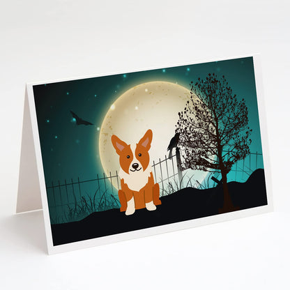 Caroline's Treasures Halloween Scary Corgi Greeting Cards and Envelopes Pack of 8