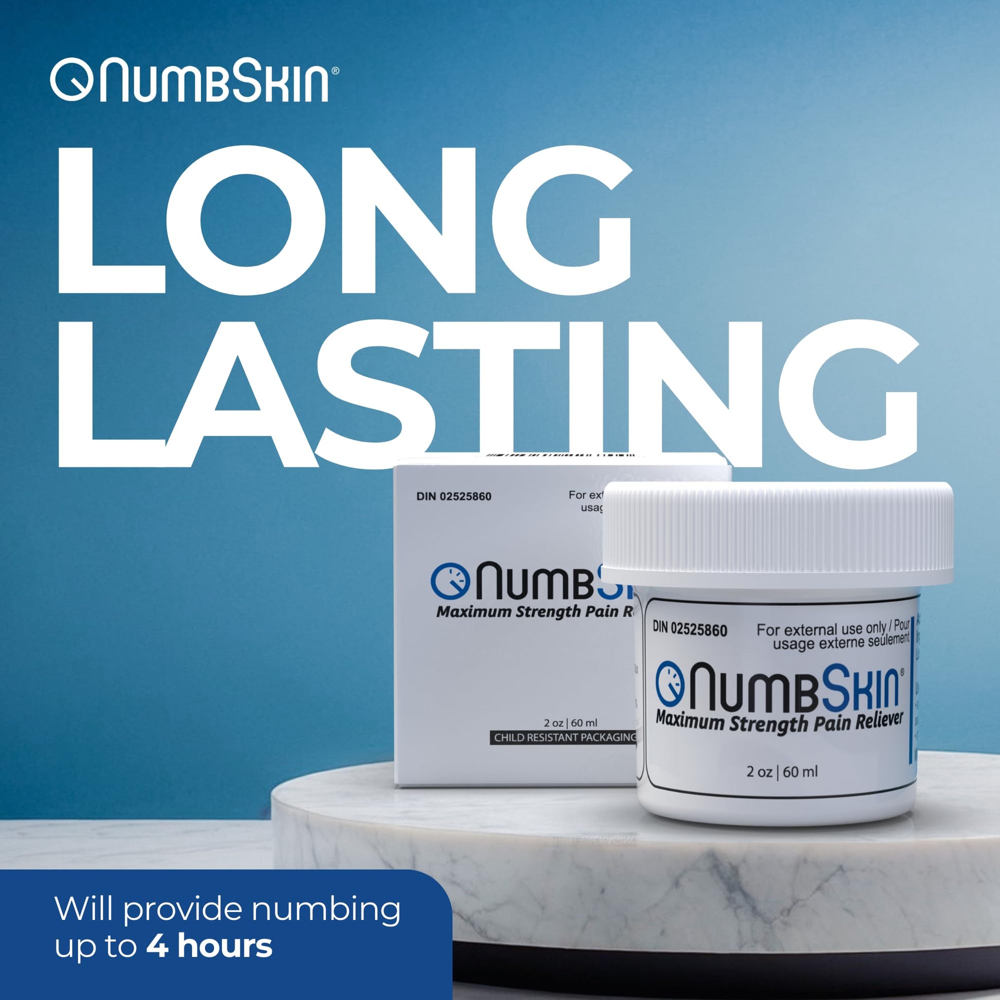 Numbskin 5% Lidocaine Numbing Cream – Fast-Acting Topical Anesthetic for Temporary Pain Relief – Commonly Used Before Tattoo, Microneedling, Waxing & Piercing – With Vitamin E – 2 oz (56 g) - Available at All In One Marketplace Canada