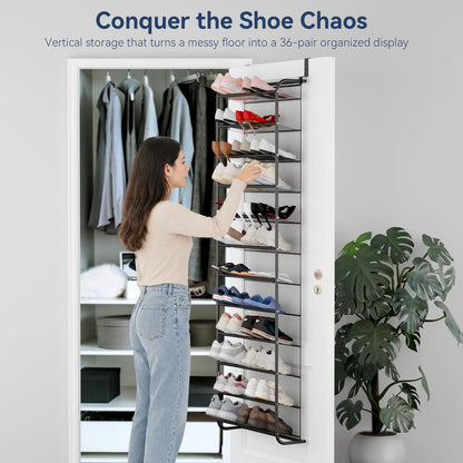 Whitmor 36 Pair Over-The-Door Rack-Gunmetal Gray Shoe Organizer WHITMOR