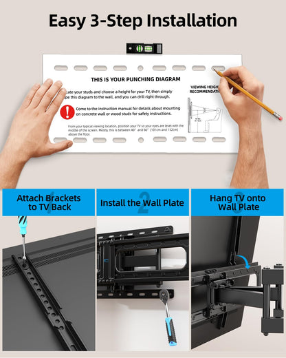 HOME VISION Full Motion TV Wall Mount for Most 32-85 inch TVs up to132 lbs, TV Mount Swivel and Tilt with Dual Articulating Arms, Wall Mount TV Bracket Max VESA 600x400mm, Fits 8" 12" 16" Wood Studs - Available at All In One Marketplace Canada