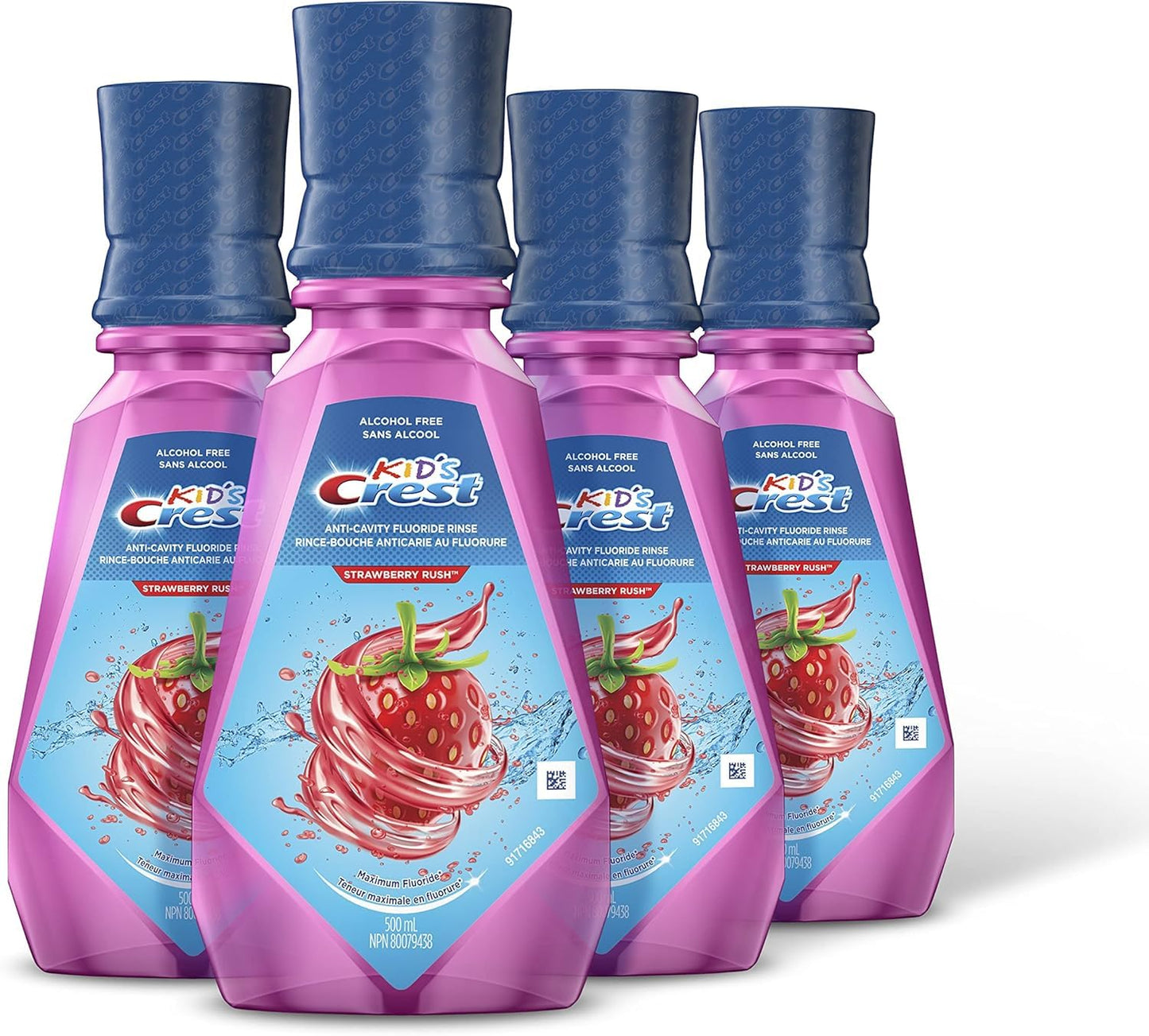 Crest Kid's Anticavity Fluoride Mouthwash, Strawberry Rush, Alcohol-Free Mouthwash for Kids 6+ to Protect Against Cavities, 4X500mL - Available at All In One Marketplace Canada