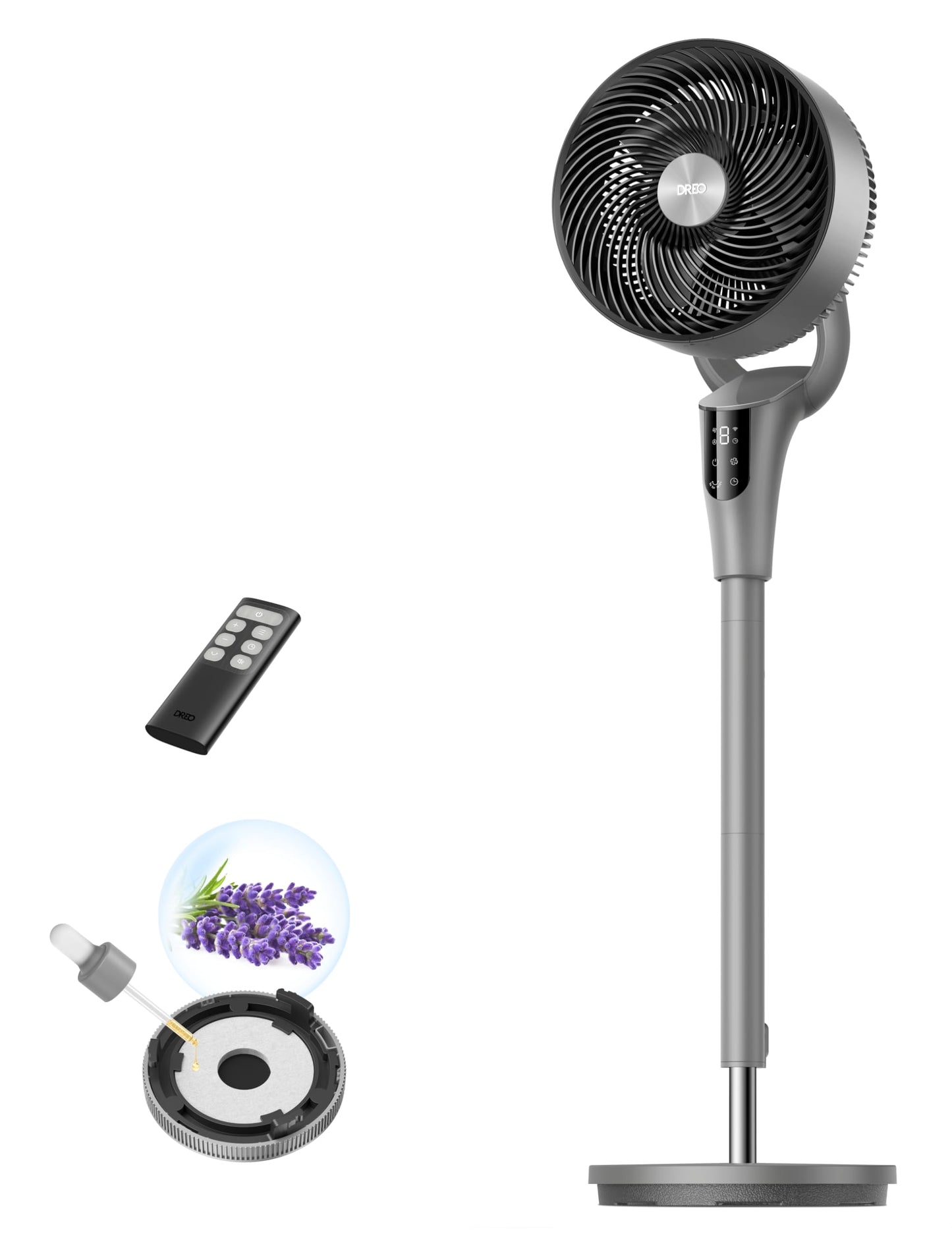 DREO Fan for Bedroom, 90° Oscillating Standing Fan, 20dB Quiet, 90ft Pedestal Fans for Room Office, DC Motor, 8+H Speeds, 3 Modes, 38-42'' Adjustable Height, Remote, 8H Timer, 105° Manual Vertical