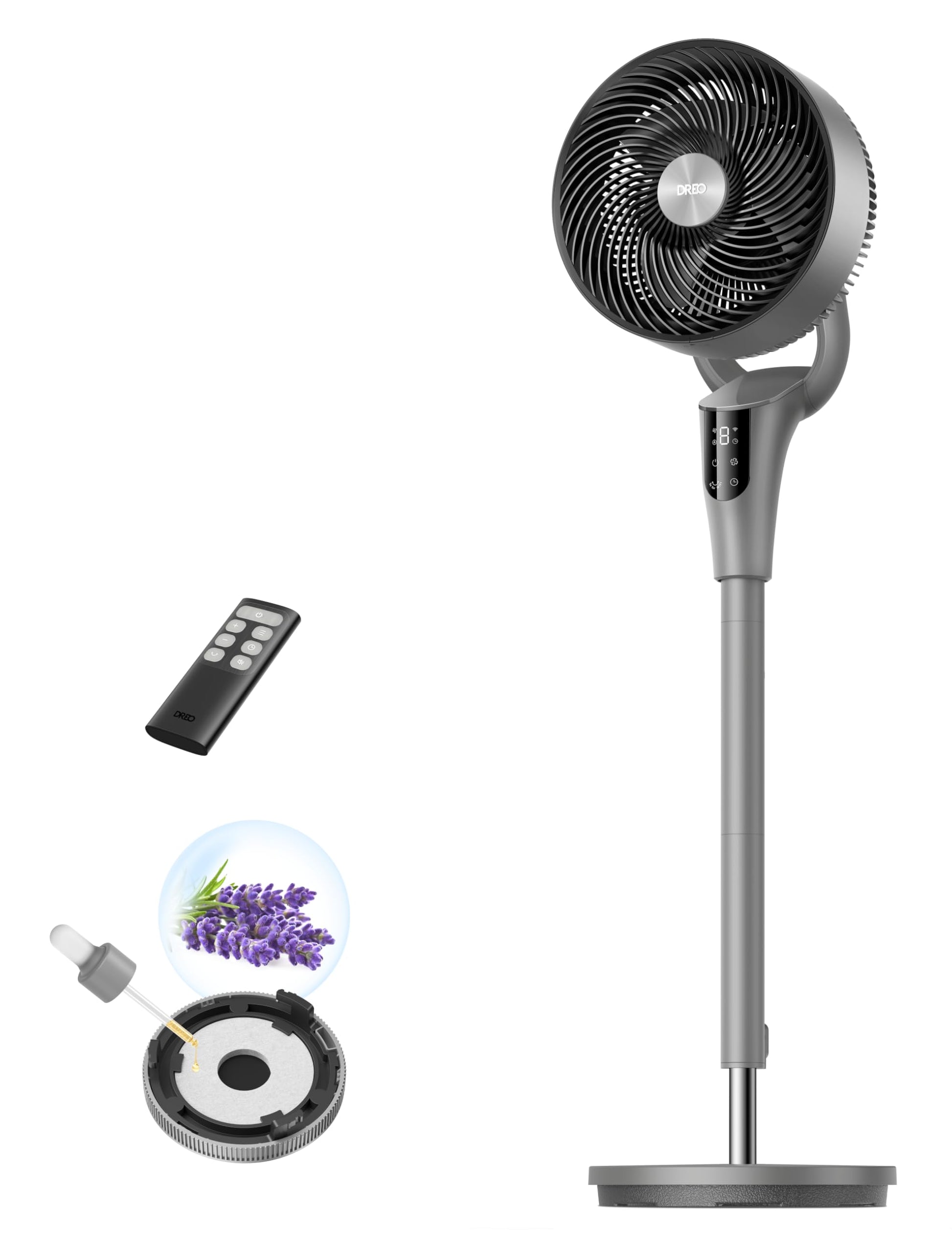 DREO Fan for Bedroom, 90° Oscillating Standing Fan, 20dB Quiet, 90ft Pedestal Fans for Room Office, DC Motor, 8+H Speeds, 3 Modes, 38-42'' Adjustable Height, Remote, 8H Timer, 105° Manual Vertical