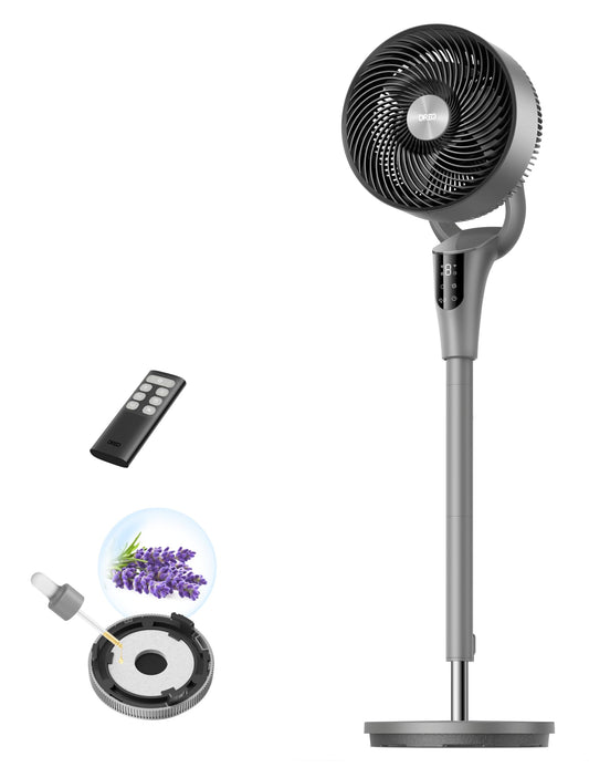 DREO Fan for Bedroom, 90° Oscillating Standing Fan, 20dB Quiet, 90ft Pedestal Fans for Room Office, DC Motor, 8+H Speeds, 3 Modes, 38-42'' Adjustable Height, Remote, 8H Timer, 105° Manual Vertical