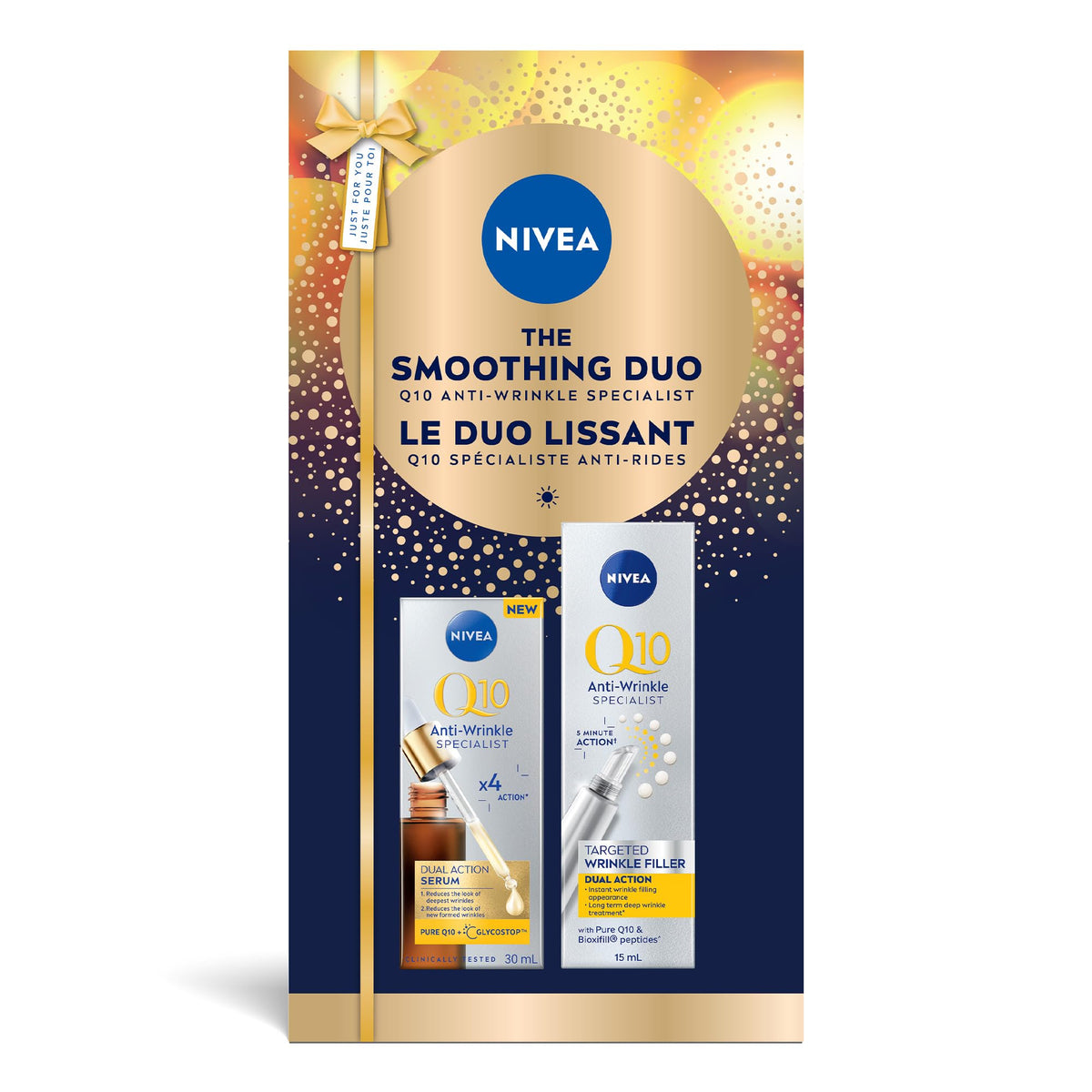 NIVEA Smoothing Duo Q10 Anti-Wrinkle Specialist, Holiday Gift Set for Smoother-Looking Skin, Includes Dual Action Serum and Targeted Wrinkle Filler, 2-Piece Skincare Set