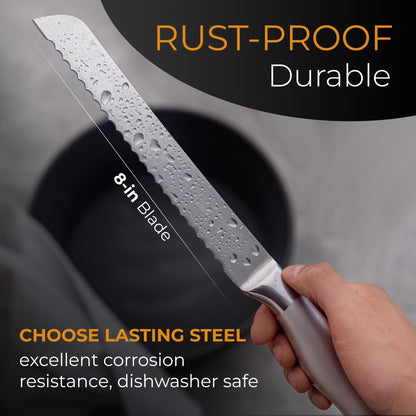 Orblue Serrated Bread Knife with Upgraded Stainless Steel Razor Sharp Wavy Edge Width - Bread Cutter Ideal for Slicing Homemade Bread, Bagels, Cake (8-Inch Blade with 5-Inch Handle) 🍁 All In One Marketplace Canada