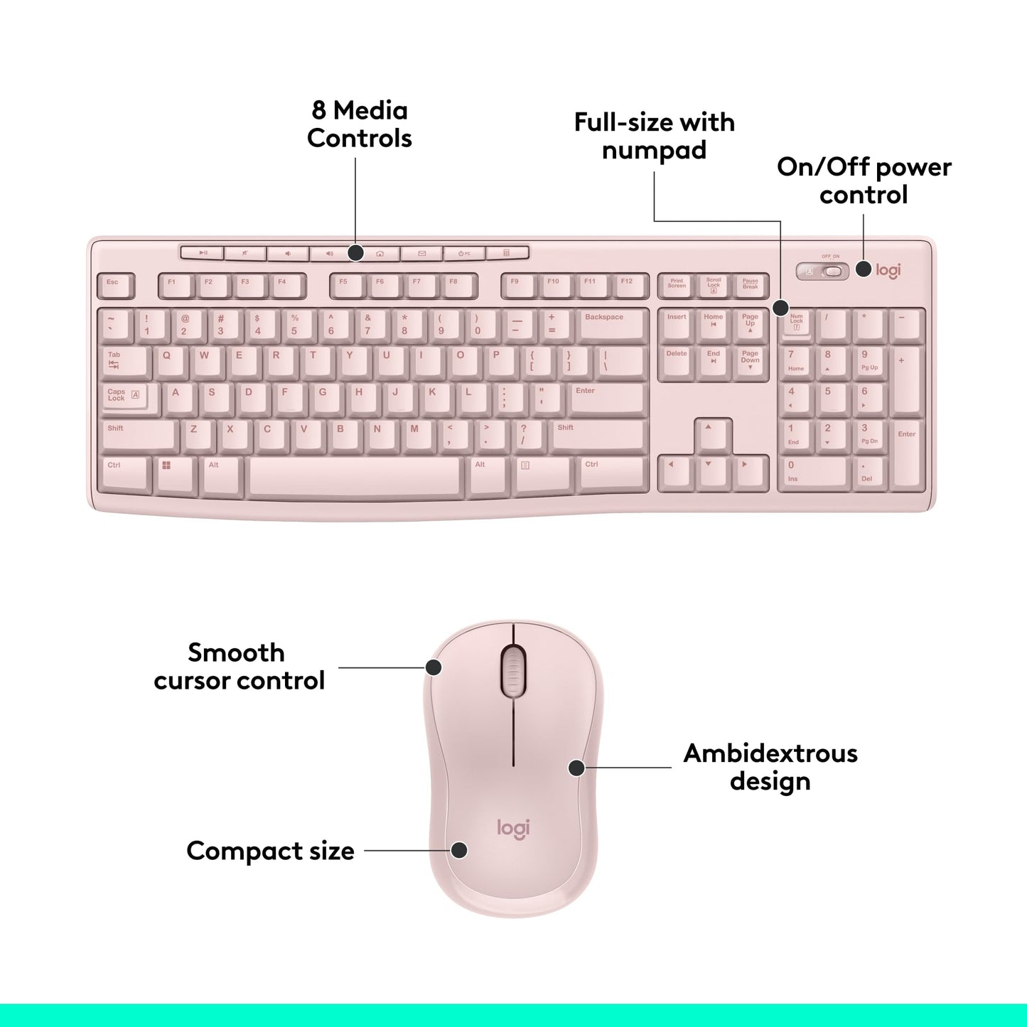 Logitech MK270 Wireless Keyboard and Mouse Combo for Windows, 2.4 GHz Wireless, Compact Mouse, 8 Multimedia and Shortcut Keys, 2-Year Battery Life, for PC, Laptop - Rose - Available at All In One Marketplace Canada