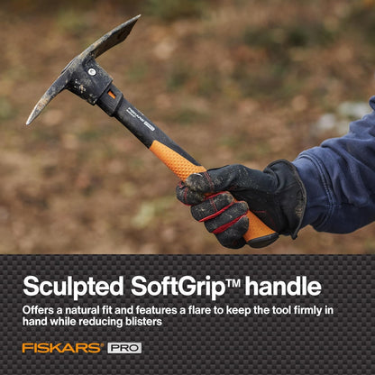 Fiskars Pro IsoCore 14" 2-in-1 Pickaxe & Hoe, Shock Reduction, 1.5 lb