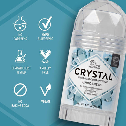 Crystal Mineral Deodorant Stick, 120g – Aluminum-Free, Unscented Natural Deodorant, 24-Hour Odor Protection, No Stains or Residue, Vegan & Cruelty-Free - Available at All In One Marketplace Canada