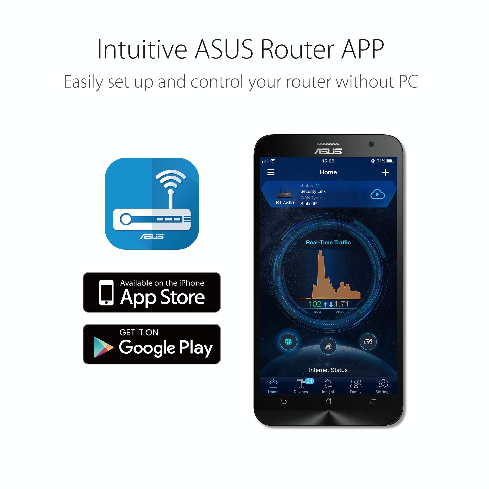 ASUS RT-AX1800S Dual Band WiFi 6 Extendable Router, Subscription-Free Network Security, Parental Control, Built-in VPN, AiMesh Compatible, Gaming & Streaming, Smart Home Asus