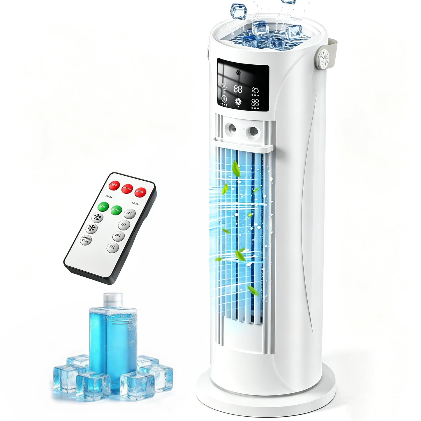 Portable Air Conditioners, 120 °rotating tower fan, portable AC for 3 wind speeds,Storm mode, 8H timing, Evaporative Air Cooler with remote control,750ML water tank, spray,cooling fan for home - white