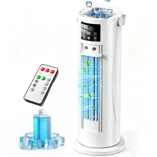 Portable Air Conditioners, 120 °rotating tower fan, portable AC for 3 wind speeds,Storm mode, 8H timing, Evaporative Air Cooler with remote control,750ML water tank, spray,cooling fan for home - white