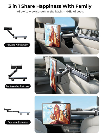 LISEN for iPad Tablet Holder for Car [3 in 1] Car Accessories iPad Holder Mount Back Seat for Car Headrest Video Kids Long Road Trip Car Essentials for 4.7-11" Tablet iPad Pro, Mini, Samsung (Black)