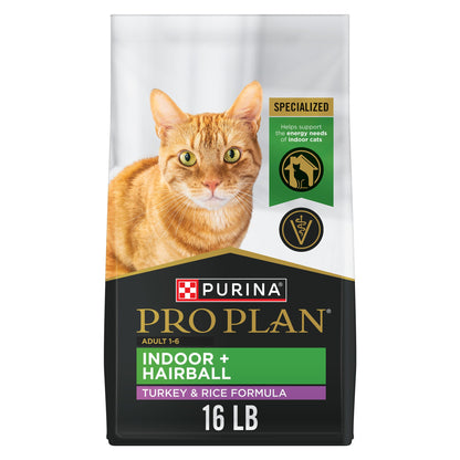 Purina Pro Plan Dry Cat Food, Specialized Indoor Hairball Turkey & Rice - 7.26 kg Bag (1 Pack) Pro Plan