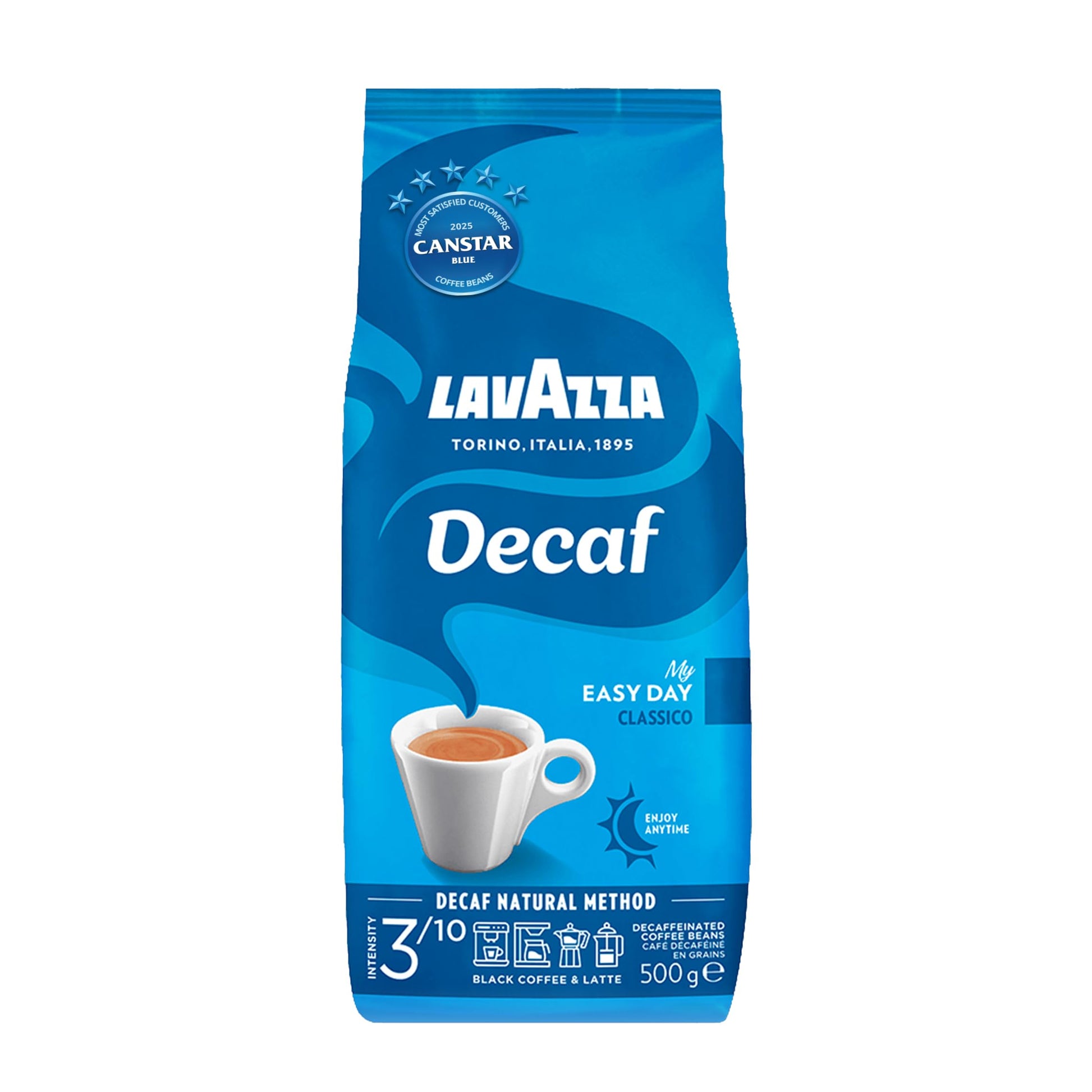 Lavazza Dek Whole Bean Coffee Blend, Decaffeinated Dark Espresso Roast, 1.1-Pound (.5 KG) Bag