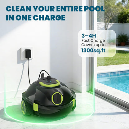 Robotic Pool Cleaner, Cordless Pool Vacuum for Above Ground & Inground Flat Pools with Dual Motors, 150 Min Runtime, Auto-Parking, Powerful Pool Vacuum Robot for Up to 1300 Sq.Ft (Moss) - Available at All In One Marketplace Canada