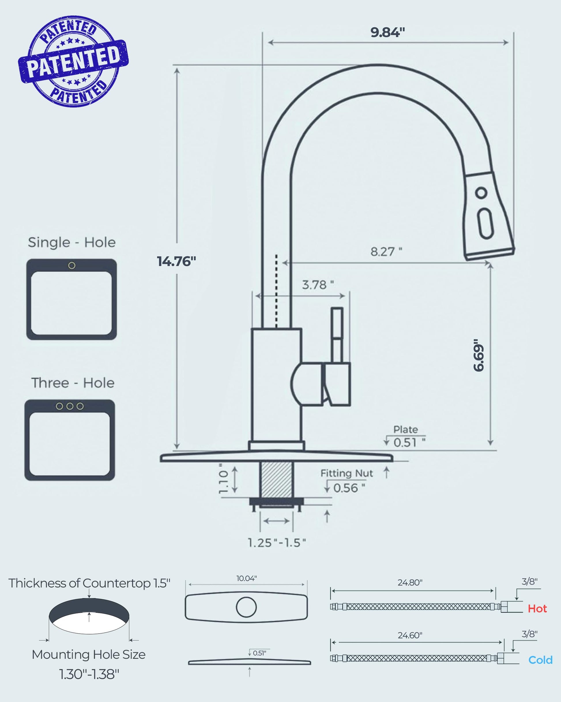 FORIOUS Black Kitchen Faucets with Pull Down Sprayer, Kitchen Sink Faucet with Pull Out Sprayer, Fingerprint Resistant, Single Hole Deck Mount, Single Handle Copper Kitchen Faucet, Matte Black