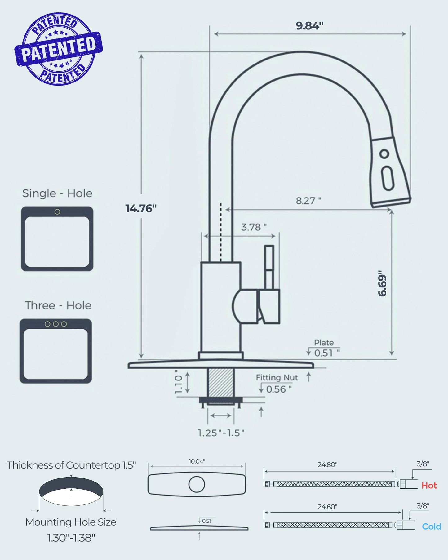 FORIOUS Kitchen Faucets with Pull Down Sprayer, Brushed Nickel, High Arc Single Handle Classic Stainless Steel Sink Faucet 1 or 3 Hole, Suitable for Farmhouse Camper Laundry Rv Bar