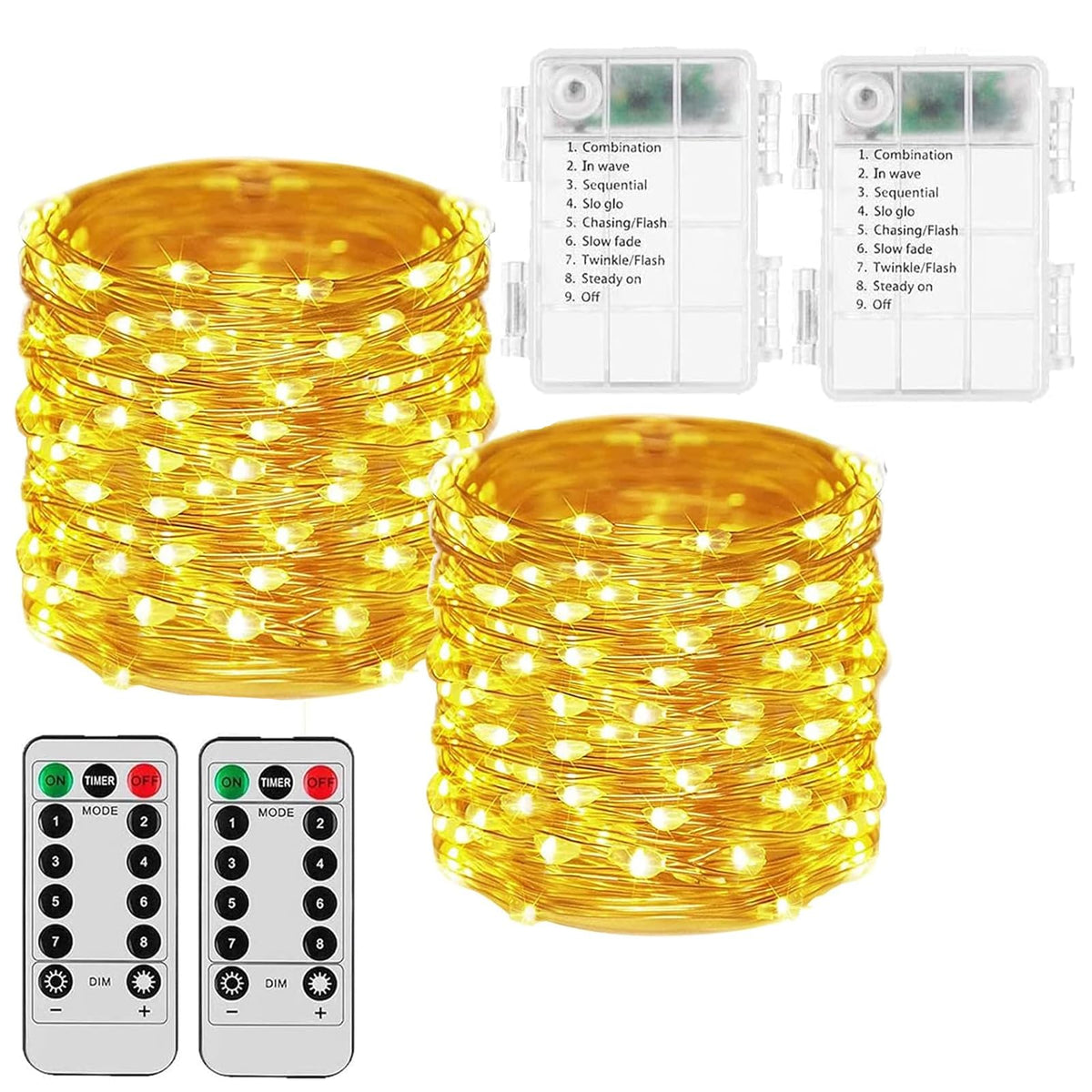 2 Pack 33ft 100 LEDs Fairy Lights Battery Operated, 8 Modes Waterproof Twinkle String Lights, Copper Wire Lights with Remote for Christmas Bedroom Indoor Garden Wedding Party Tree Decor (Warm White) 🍁 All In One Marketplace Canada