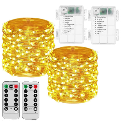 2 Pack 33ft 100 LEDs Fairy Lights Battery Operated, 8 Modes Waterproof Twinkle String Lights, Copper Wire Lights with Remote for Christmas Bedroom Indoor Garden Wedding Party Tree Decor (Warm White) 🍁 All In One Marketplace Canada