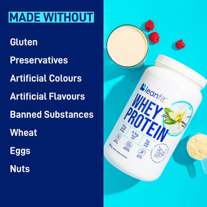 LeanFit Natural Vanilla Whey Protein Powder – 25g Protein Per Serving, Grass-Fed, Gluten-Free with BCAAs – 26 Servings (832g)
