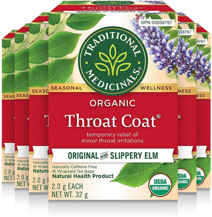 Traditional Medicinals Organic Throat Coat Herbal Tea - 6 Pack (96 Tea Bags) - Soothing Blend for Throat Comfort