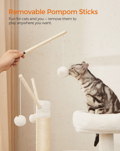 Feandrea WoodyWonders Cat Tree with Litter Box Furniture Hidden Enclosure, 2-in-1 Modern Tower, Cat Condo with Scratching Posts, Removable Pompom Sticks, Rustic Brown UPCT113X01