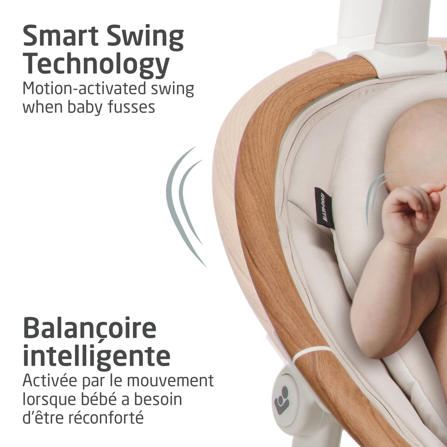 Maxi-Cosi Cassia Baby Swing, infant swing, automatic motion sensor, music, toys, recline, portable, 360 degree rotation, lightweight & foldable, Horizon Sand Maxi-Cosi