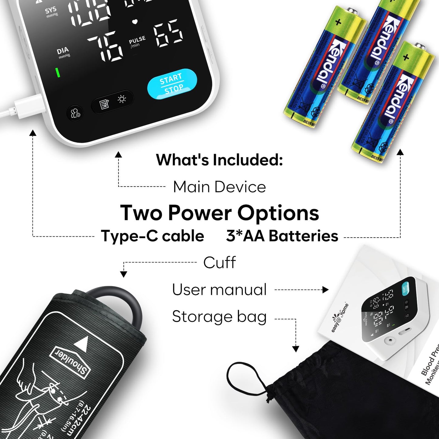 Bluetooth Blood Pressure Machine for Home Use – Easy@Home Smart BP Monitor with Free MyHeartPal App, Voice Function & LED Screen, Supports Apple & Android Devices, EBP-703T - Available at All In One Marketplace Canada