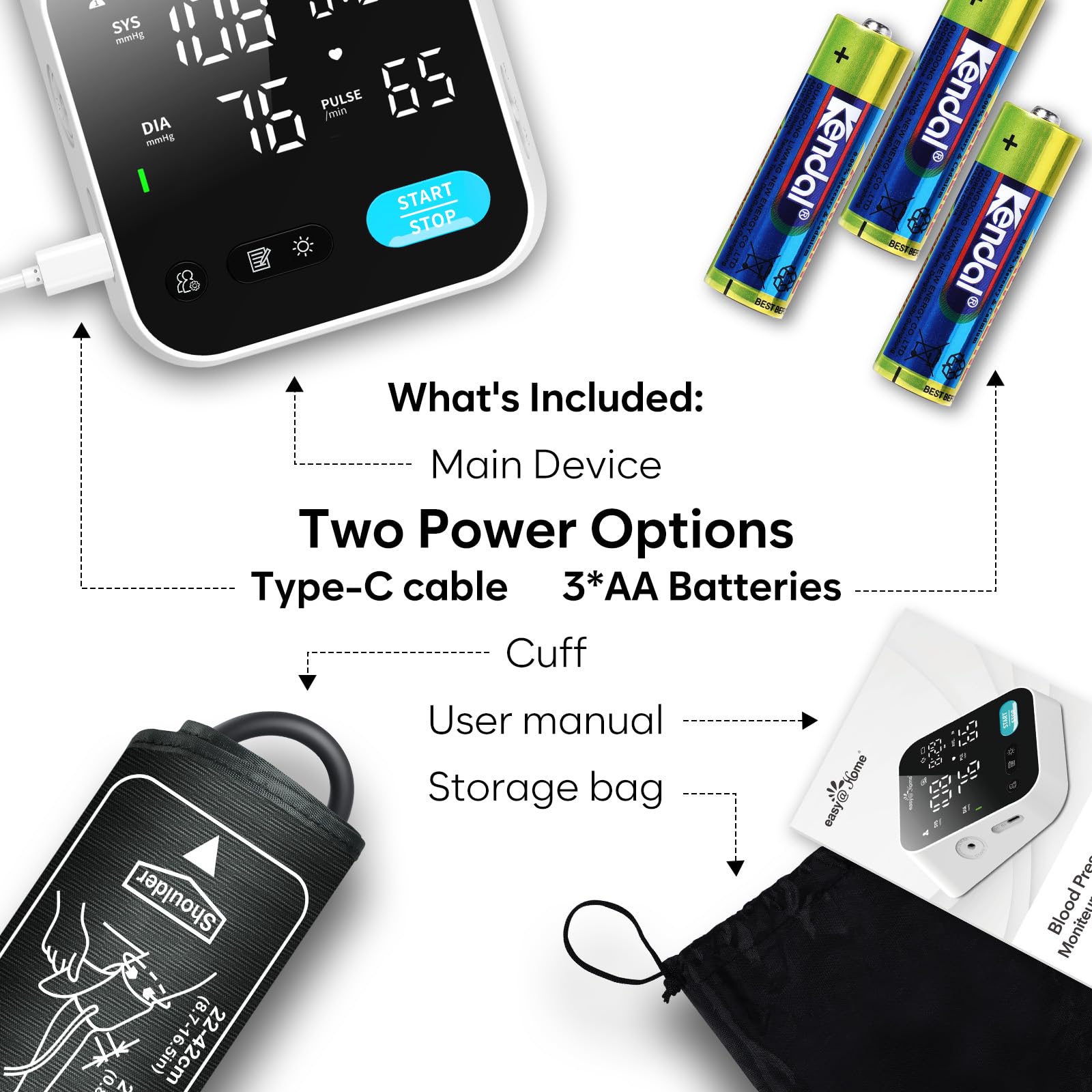 Bluetooth Blood Pressure Machine for Home Use – Easy@Home Smart BP Monitor with Free MyHeartPal App, Voice Function & LED Screen, Supports Apple & Android Devices, EBP-703T - Available at All In One Marketplace Canada