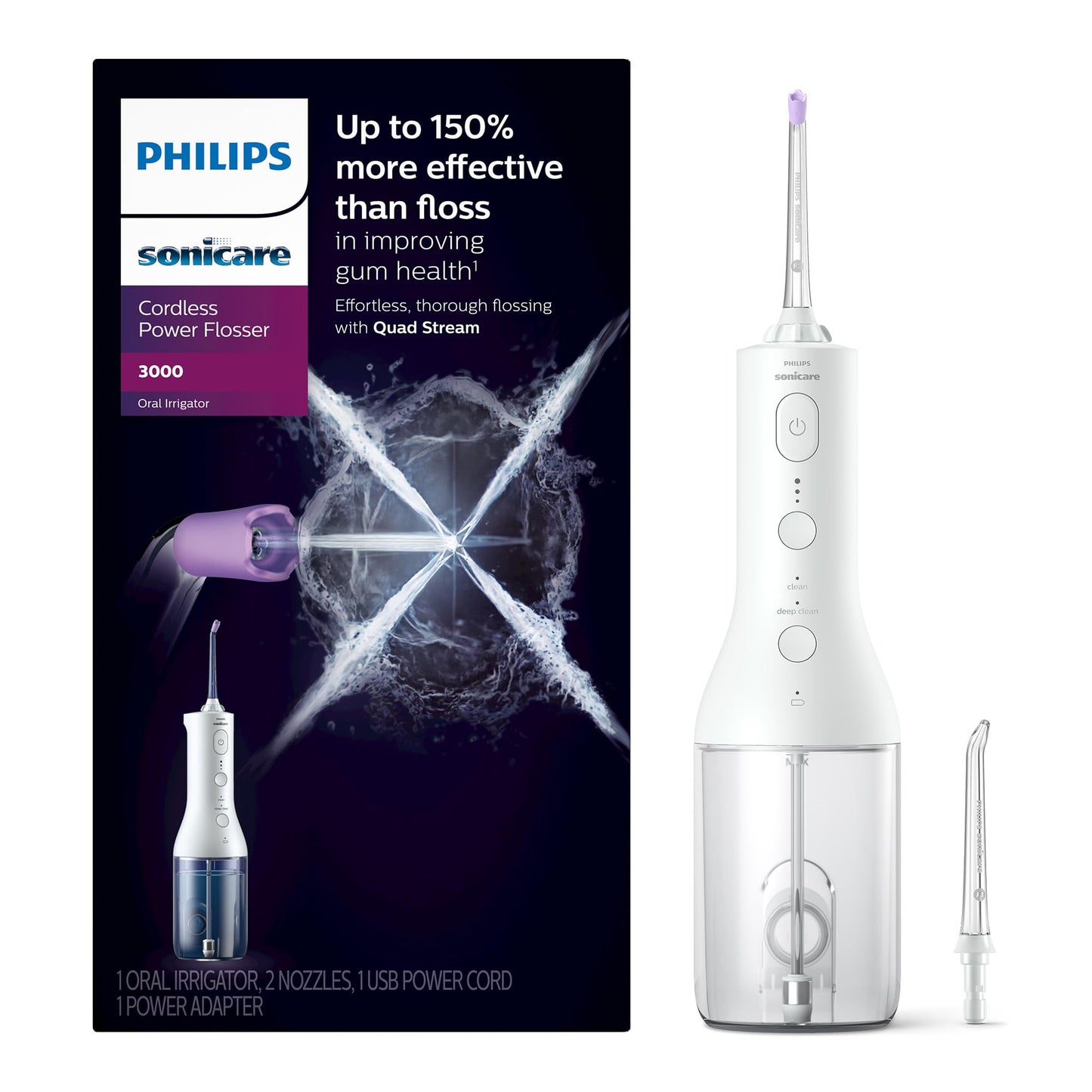 Philips Sonicare Power Flosser 3000 Cordless, Oral Irrigator Quad Stream technology and whisper quiet, White, HX3826/21 🍁 All In One Marketplace Canada